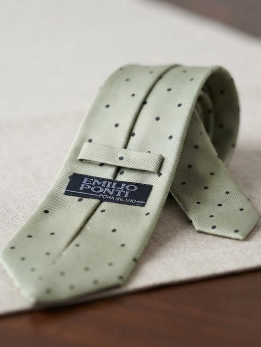 Emilio Ponti Roma-Milano 100% Silk Tie Light Sage light yellow with Polka Dots
